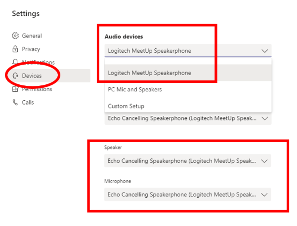 Logitech MeetUp Teams Settings